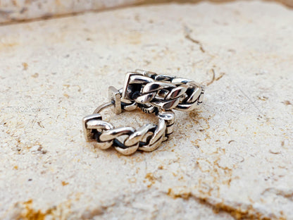 Sterling Silver Mens Hoop Earrings, Unisex Curb Link Huggie Earrings, Jewelry Gift for Him