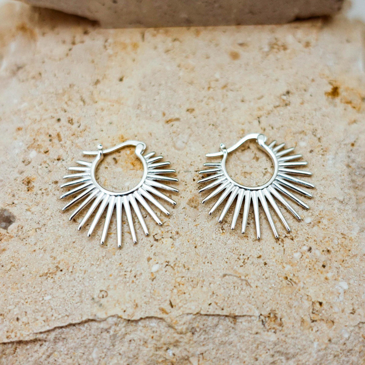 925 Sterling Silver Sunburst Hoop Earrings, Celestial Jewelry Gift for Her Mom Sister
