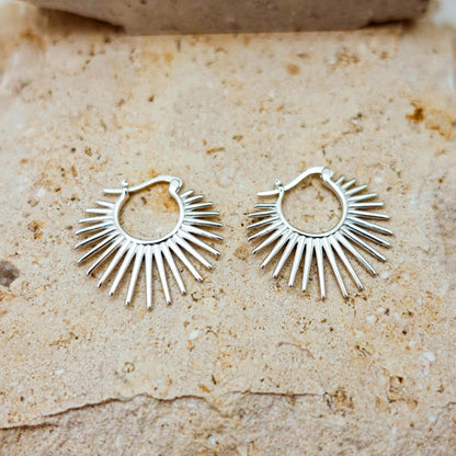 925 Sterling Silver Sunburst Hoop Earrings, Celestial Jewelry Gift for Her Mom Sister