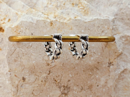 Sterling Silver Mens Hoop Earrings, Unisex Curb Link Huggie Earrings, Jewelry Gift for Him