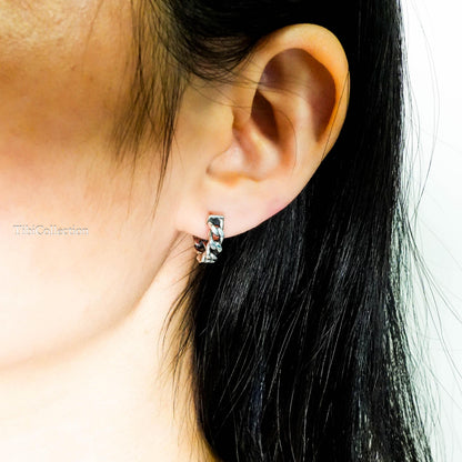 Sterling Silver Mens Hoop Earrings, Unisex Curb Link Huggie Earrings, Jewelry Gift for Him