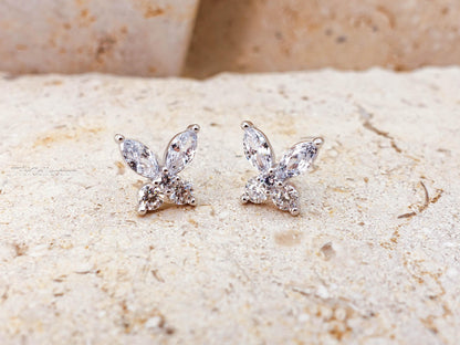 Sterling Silver Moissanite Studs, Butterfly CZ Diamond Earrings , Wedding Jewelry Gift for Her