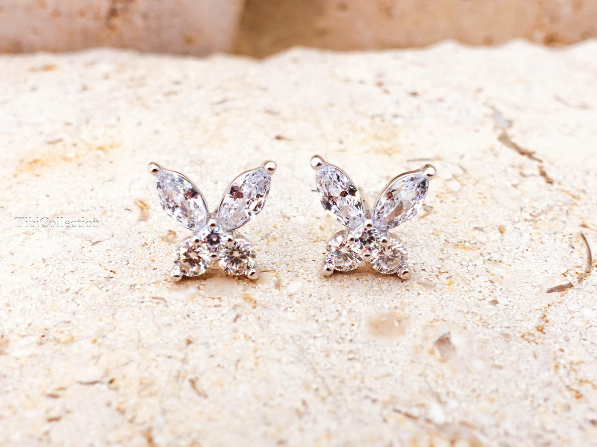Sterling Silver Moissanite Studs, Butterfly CZ Diamond Earrings , Wedding Jewelry Gift for Her
