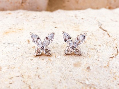 Sterling Silver Moissanite Studs, Butterfly CZ Diamond Earrings , Wedding Jewelry Gift for Her