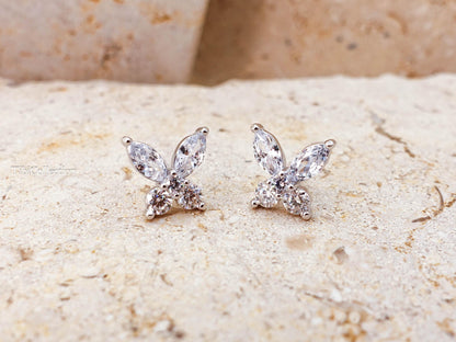 Sterling Silver Moissanite Studs, Butterfly CZ Diamond Earrings , Wedding Jewelry Gift for Her