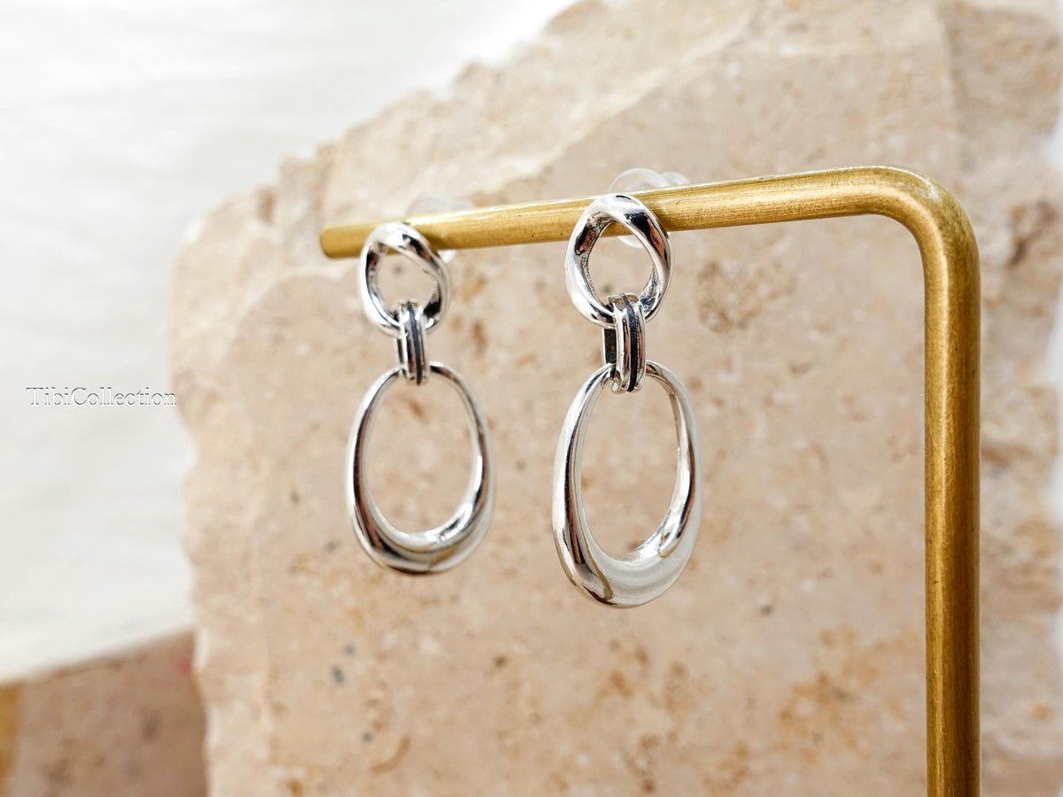 Sterling Silver Linked Hoop Dangle Earrings, Modern Minimalist Everyday Luxury Jewerly Gift for Her