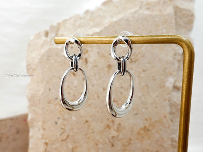 Sterling Silver Linked Hoop Dangle Earrings, Modern Minimalist Everyday Luxury Jewerly Gift for Her