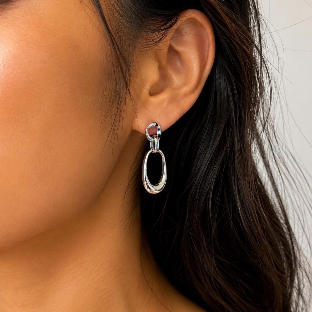Sterling Silver Linked Hoop Dangle Earrings, Modern Minimalist Everyday Luxury Jewerly Gift for Her