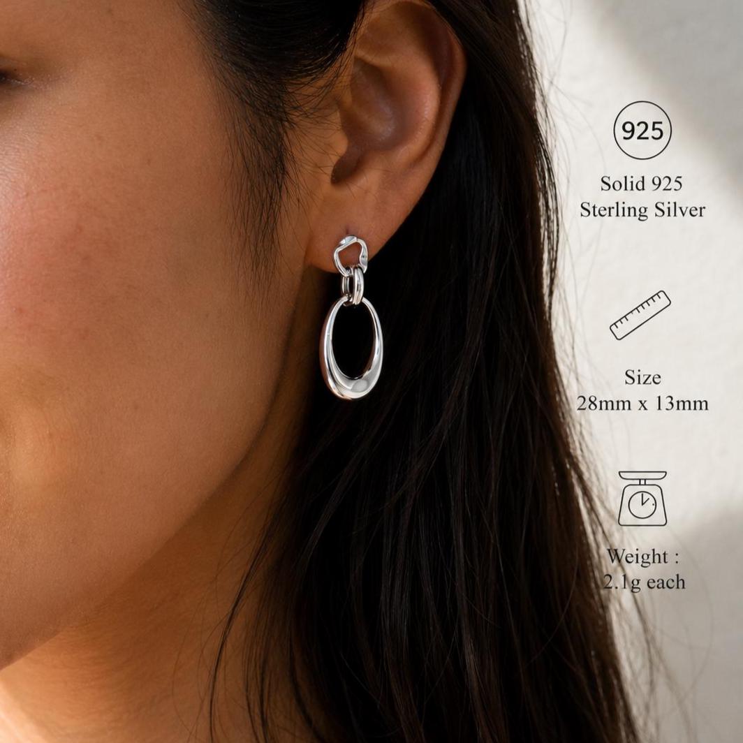 Sterling Silver Linked Hoop Dangle Earrings, Modern Minimalist Everyday Luxury Jewerly Gift for Her