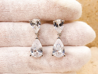 Double Pear Cut Diamond Drop Earrings, Bridal CZ Teardrop Earrings, Wedding Gift for Her