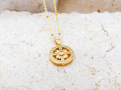 Gold Sunflower Necklace Sterling Silver , Celestial Sun Jewelry Gift for Her Sister
