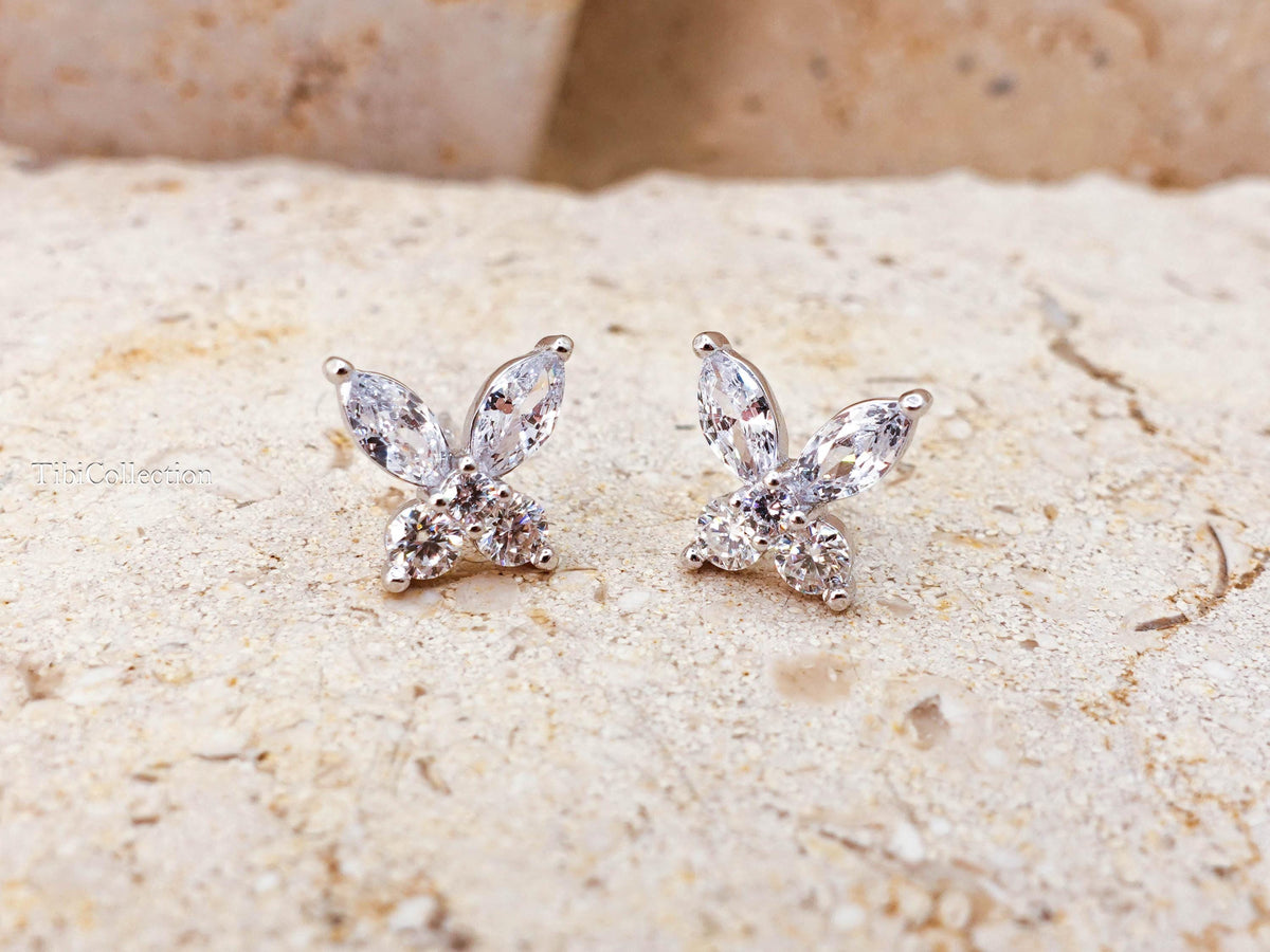 Sterling Silver Moissanite Studs, Butterfly CZ Diamond Earrings , Wedding Jewelry Gift for Her