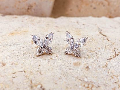 Sterling Silver Moissanite Studs, Butterfly CZ Diamond Earrings , Wedding Jewelry Gift for Her
