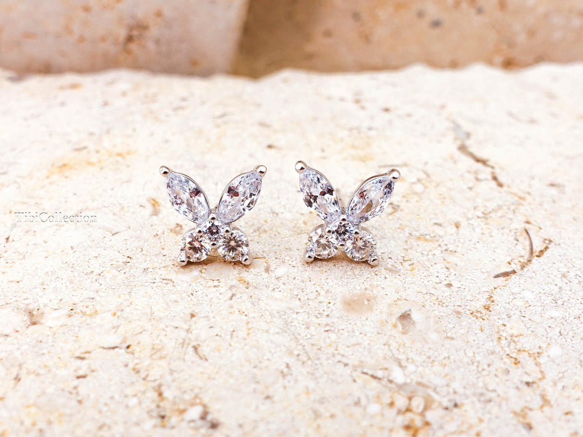 Sterling Silver Moissanite Studs, Butterfly CZ Diamond Earrings , Wedding Jewelry Gift for Her