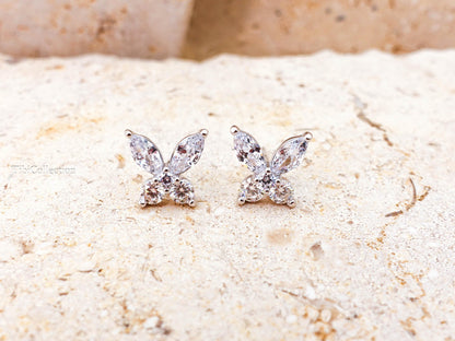 Sterling Silver Moissanite Studs, Butterfly CZ Diamond Earrings , Wedding Jewelry Gift for Her