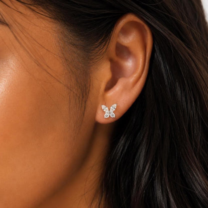 Sterling Silver Moissanite Studs, Butterfly CZ Diamond Earrings , Wedding Jewelry Gift for Her