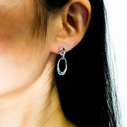 Sterling Silver Linked Hoop Dangle Earrings, Modern Minimalist Everyday Luxury Jewerly Gift for Her