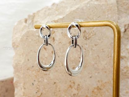 Sterling Silver Linked Hoop Dangle Earrings, Modern Minimalist Everyday Luxury Jewerly Gift for Her