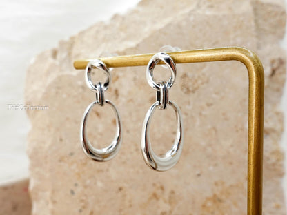Sterling Silver Linked Hoop Dangle Earrings, Modern Minimalist Everyday Luxury Jewerly Gift for Her