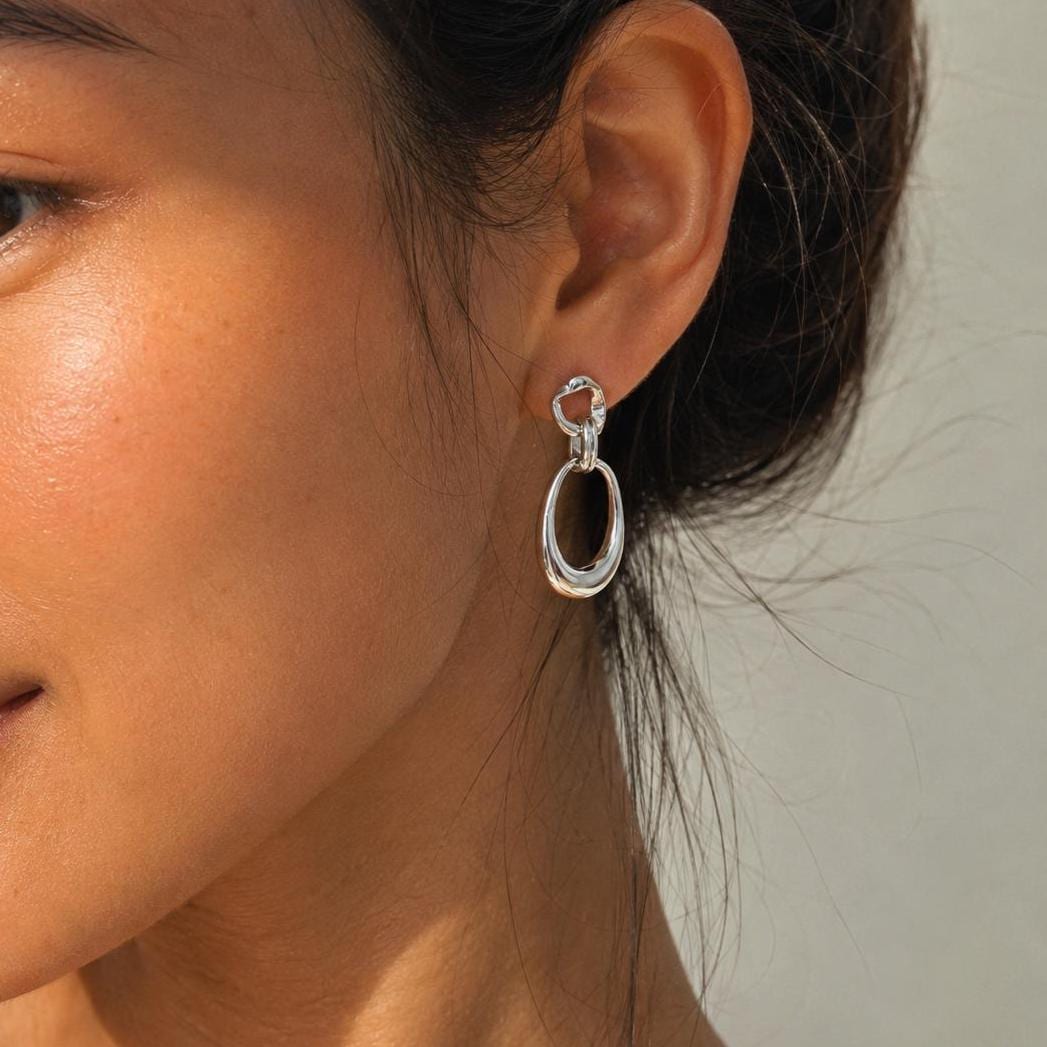 Sterling Silver Linked Hoop Dangle Earrings, Modern Minimalist Everyday Luxury Jewerly Gift for Her