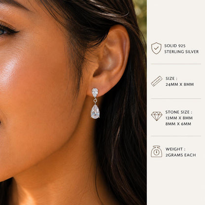 Double Pear Cut Diamond Drop Earrings, Bridal CZ Teardrop Earrings, Wedding Gift for Her