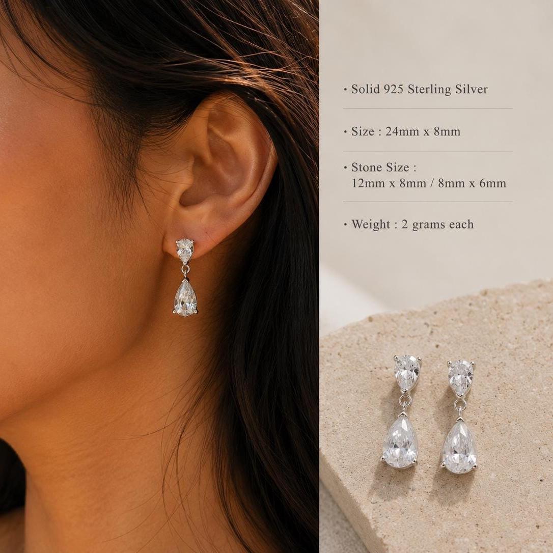 Double Pear Cut Diamond Drop Earrings, Bridal CZ Teardrop Earrings, Wedding Gift for Her