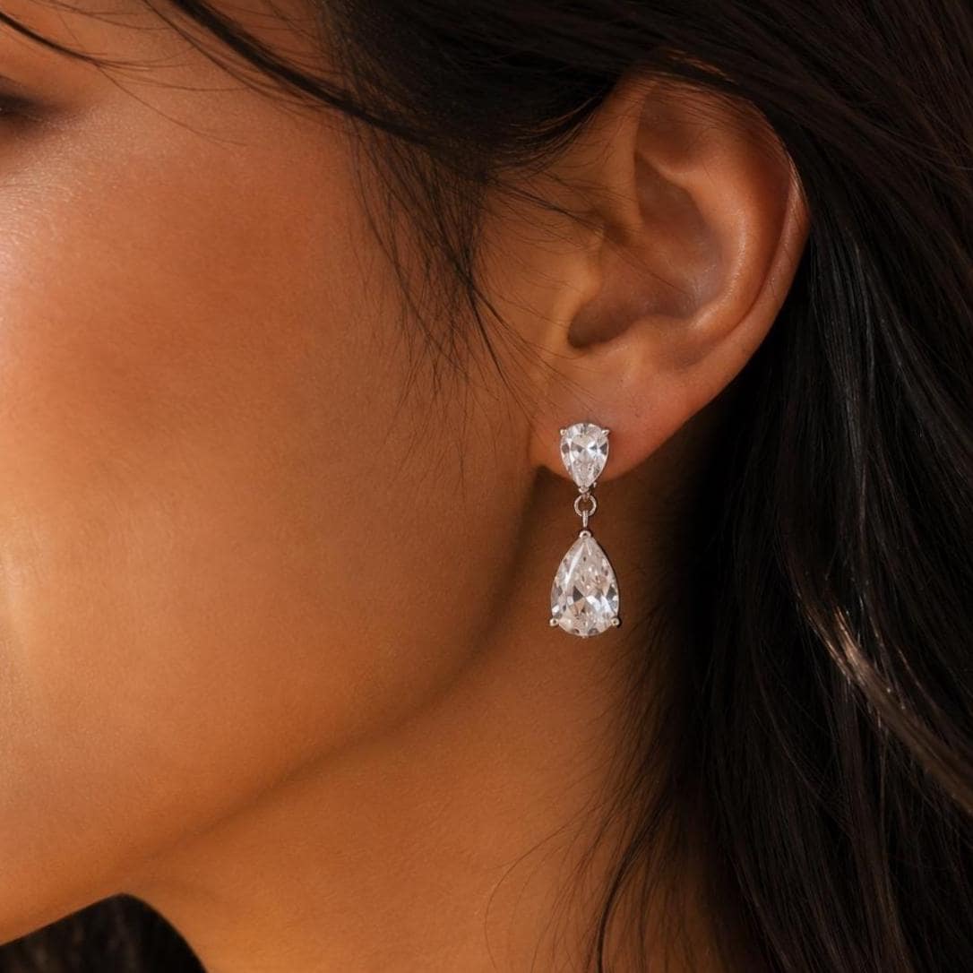 Double Pear Cut Diamond Drop Earrings, Bridal CZ Teardrop Earrings, Wedding Gift for Her