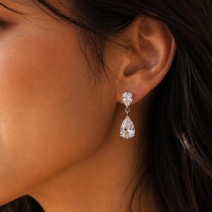 Double Pear Cut Diamond Drop Earrings, Bridal CZ Teardrop Earrings, Wedding Gift for Her