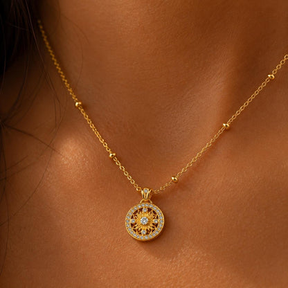 Gold Sunflower Necklace Sterling Silver , Celestial Sun Jewelry Gift for Her Sister