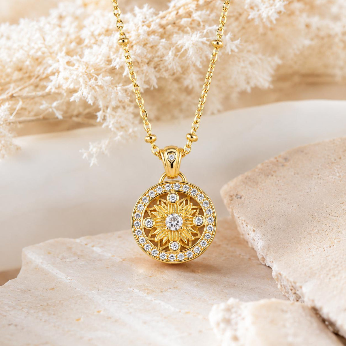 Gold Sunflower Necklace Sterling Silver , Celestial Sun Jewelry Gift for Her Sister