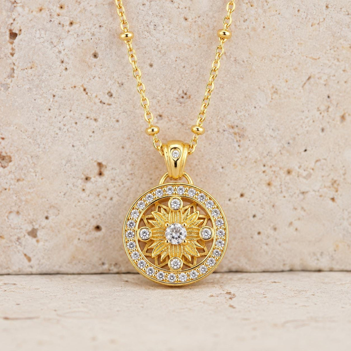 Gold Sunflower Necklace Sterling Silver , Celestial Sun Jewelry Gift for Her Sister