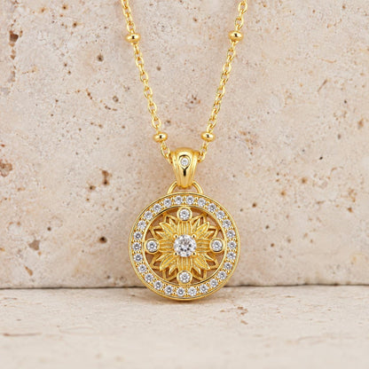 Gold Sunflower Necklace Sterling Silver , Celestial Sun Jewelry Gift for Her Sister