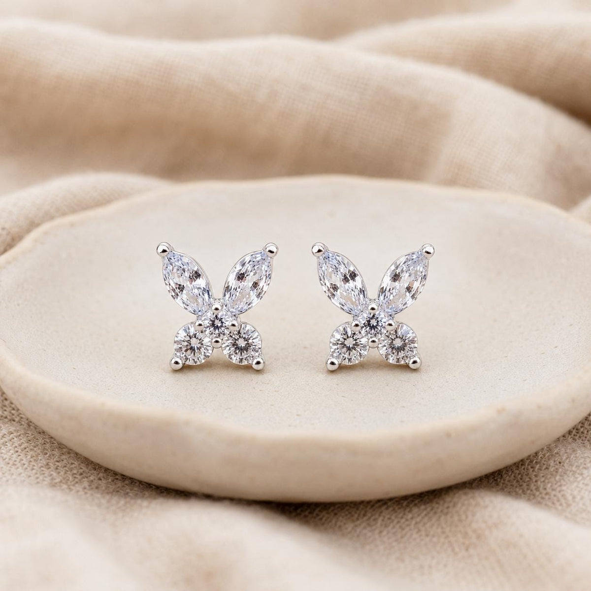 Sterling Silver Moissanite Studs, Butterfly CZ Diamond Earrings , Wedding Jewelry Gift for Her