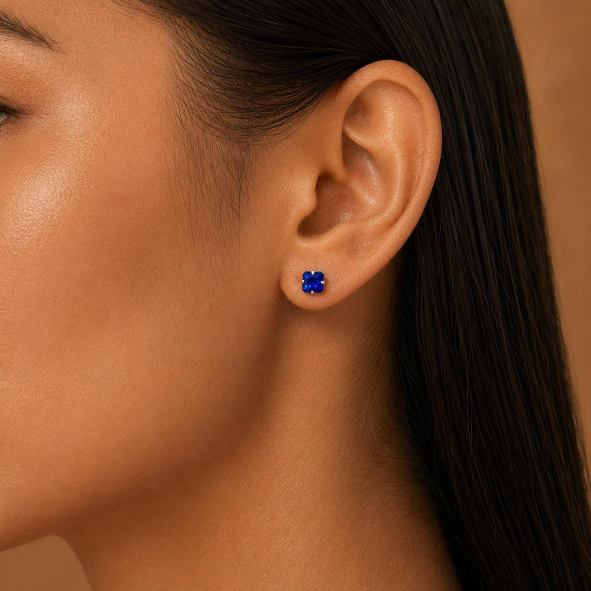 Blue Sapphire Stud Earrings Sterling Silver, September Birthstone Jewelry Gift for Her Him