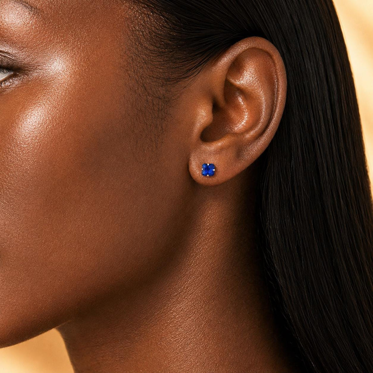 Blue Sapphire Stud Earrings Sterling Silver, September Birthstone Jewelry Gift for Her Him