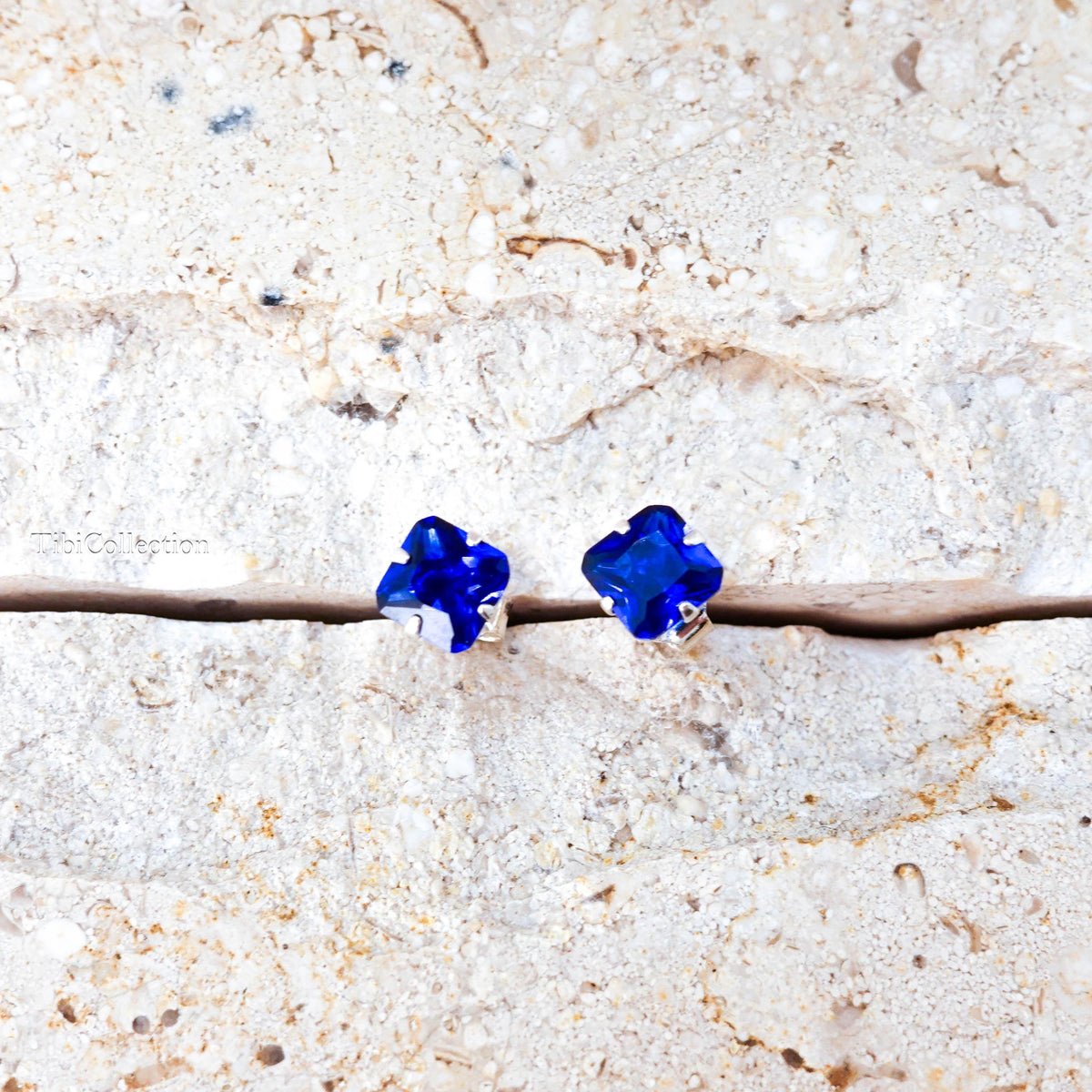 Blue Sapphire Stud Earrings Sterling Silver, September Birthstone Jewelry Gift for Her Him