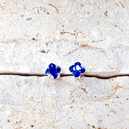 Blue Sapphire Stud Earrings Sterling Silver, September Birthstone Jewelry Gift for Her Him