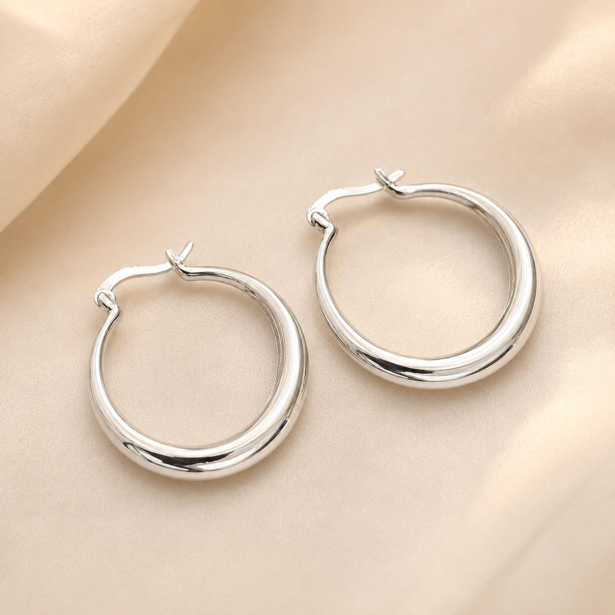 Sterling Silver Large Hoop Earrings, Crescent Statement Hoops Everyday Gift for Her
