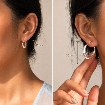 Sterling Silver Large Hoop Earrings, Crescent Statement Hoops Everyday Gift for Her