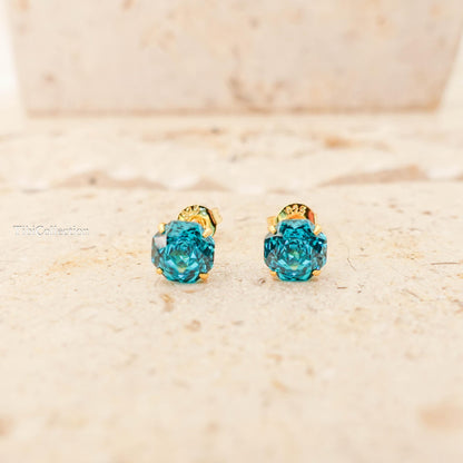 Sparkling Paraiba Stud Earrings, Teal Tourmaline Blue Gemstone Jewelry Gift for Her