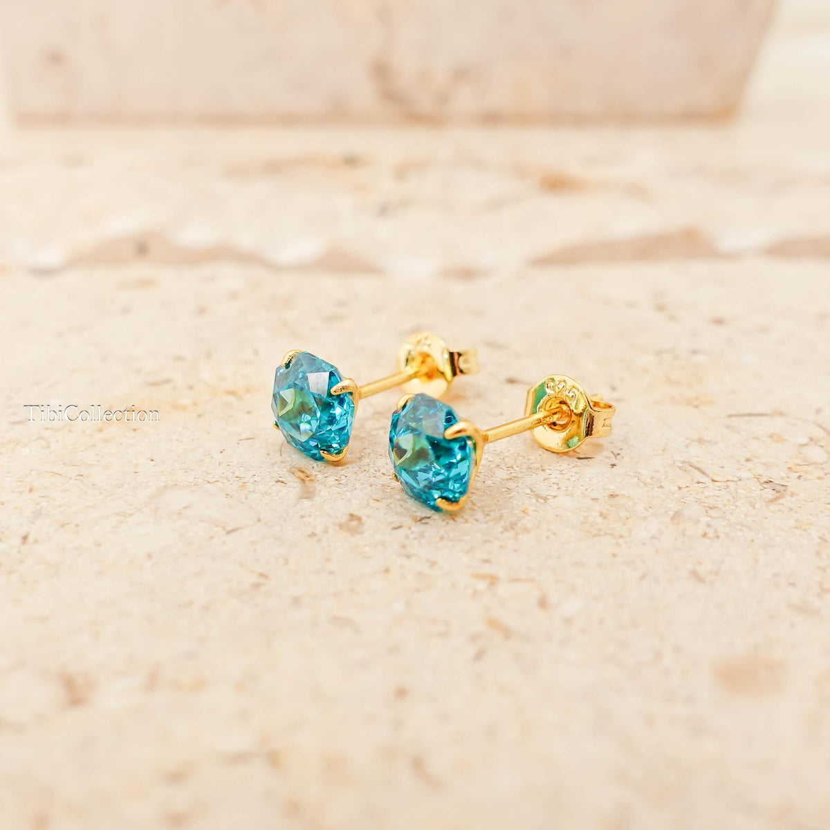 Sparkling Paraiba Stud Earrings, Teal Tourmaline Blue Gemstone Jewelry Gift for Her