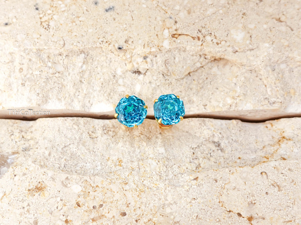 Sparkling Paraiba Stud Earrings, Teal Tourmaline Blue Gemstone Jewelry Gift for Her