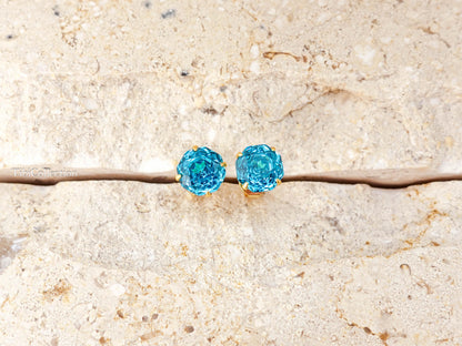 Sparkling Paraiba Stud Earrings, Teal Tourmaline Blue Gemstone Jewelry Gift for Her