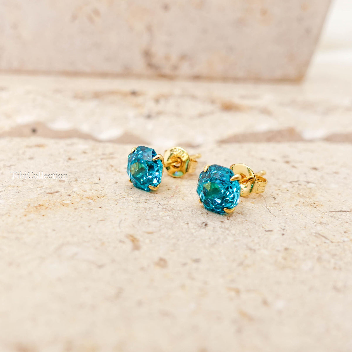 Sparkling Paraiba Stud Earrings, Teal Tourmaline Blue Gemstone Jewelry Gift for Her