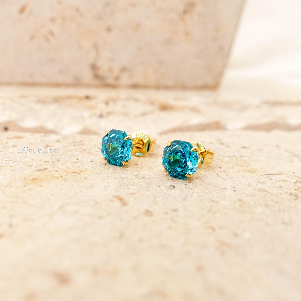 Sparkling Paraiba Stud Earrings, Teal Tourmaline Blue Gemstone Jewelry Gift for Her