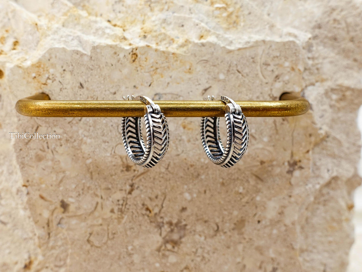 Sterling Silver Vintage Spiral Hoop Earrings, Unisex Small Hoops for Men, Gift for Him