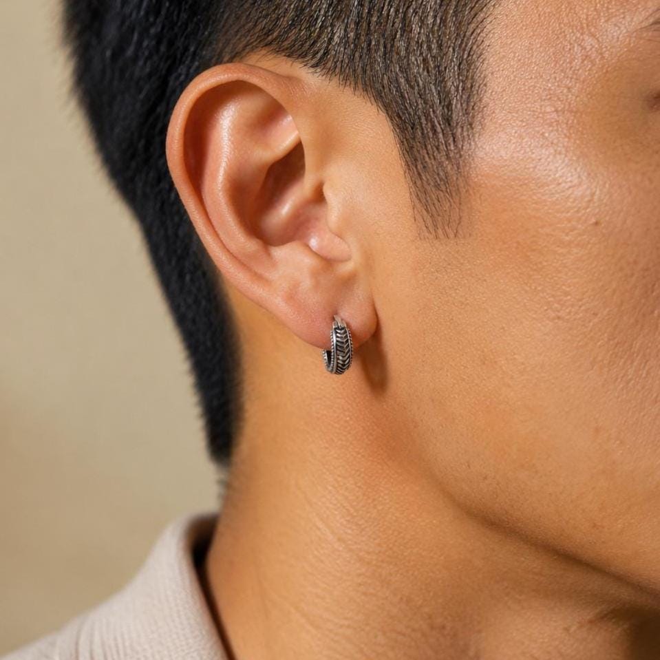 Sterling Silver Vintage Spiral Hoop Earrings, Unisex Small Hoops for Men, Gift for Him