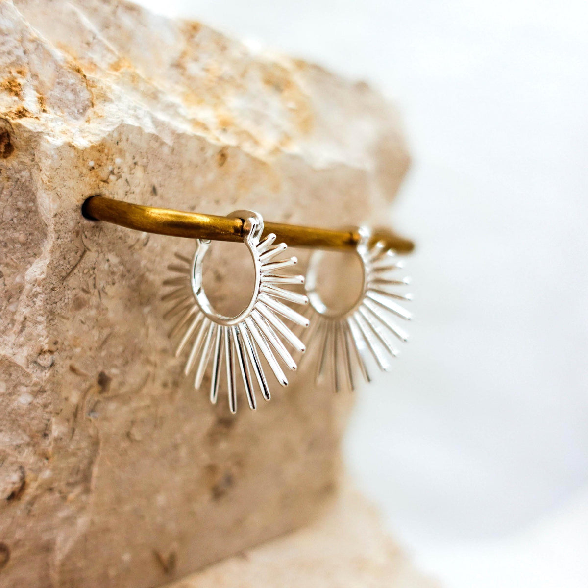 925 Sterling Silver Sunburst Hoop Earrings, Celestial Jewelry Gift for Her Mom Sister