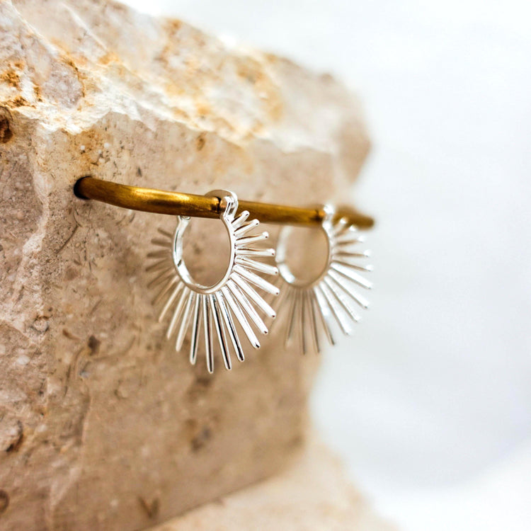 925 Sterling Silver Sunburst Hoop Earrings, Celestial Jewelry Gift for Her Mom Sister