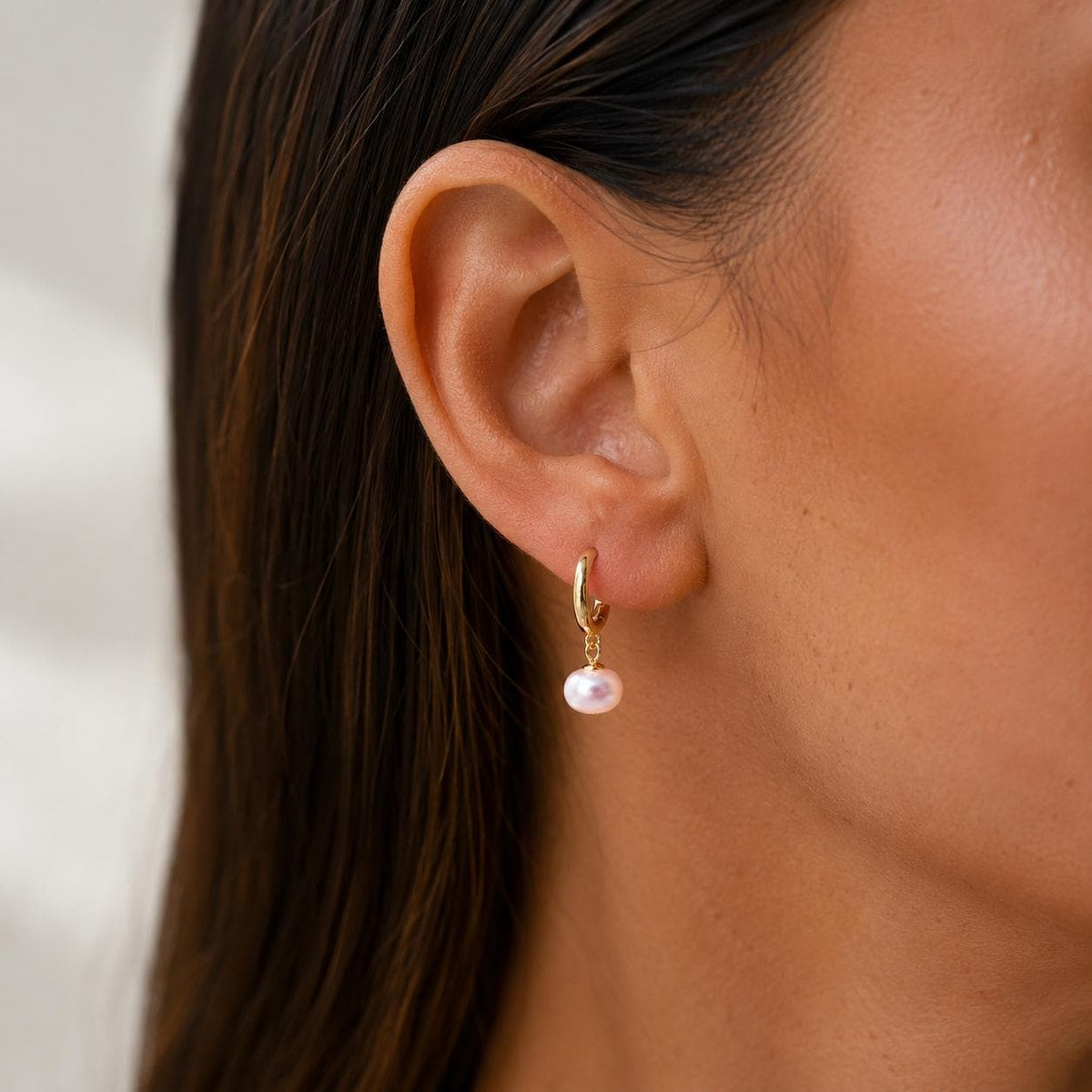 Pink Freshwater Pearl Drop Earrings, Gold-Filled Sterling Silver Pearl Huggie Hoops Gift